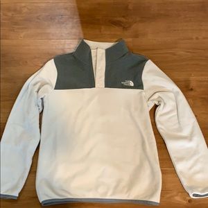 north face clear cream colored with a grey top